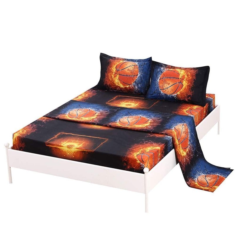 SDIII 4Pcs Fiery Basketball Sheet Set Twin, Basketball with Special Effects Sheet Set, Super Soft Microfiber, Wrinkle and Fade Resistant, for Boys Men and Basketball Sports Lovers, Twin - Image 1